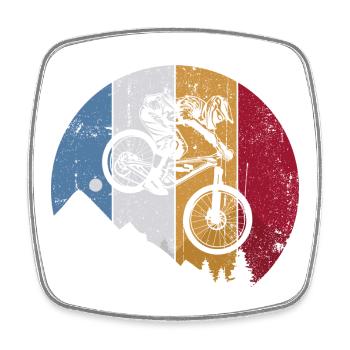 Duale MTB-Silhouette quer über die Streifen - Viereckiger Kühlschrankmagnet - Weiß - Vorne