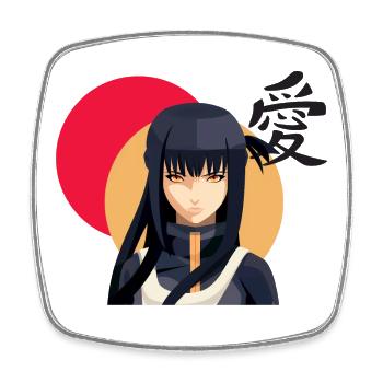 Ninja féminine anime soleil rouge - Magnet carré - blanc - Devant
