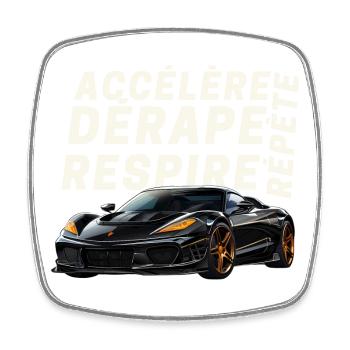 Voiture sport et lettres dynamiques - Magnet carré - blanc - Devant
