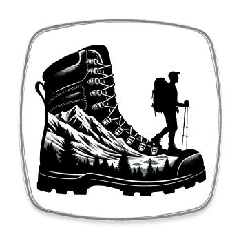 Drawing Hiker Mountain Hiking Shoe - Square fridge magnet - white - Front