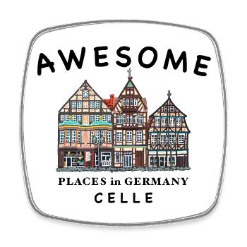 Celle, Vieilles maisons de ville, Dessin à la main, Allemagne - Magnet carré - blanc - Devant