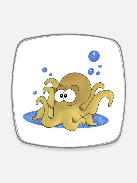 Octopus - Magnet carré - blanc
