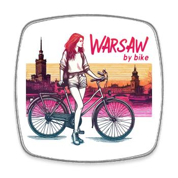 Warsaw Bike Girl Illustration - Square fridge magnet - white - Front
