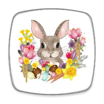 Easter Wreath & Easter Eggs with Rabbit as Easter Bunny - Square fridge magnet - white - Front