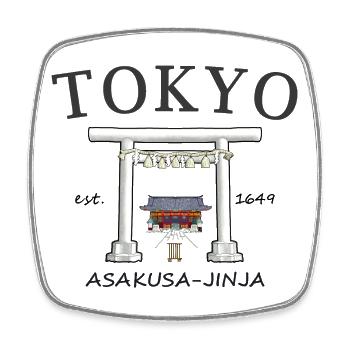 Tokyo, Japan, Torii Asakusa- jinja Hand Drawing - Square fridge magnet - white - Front