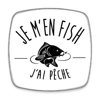 Je m’en fish – T-shirt pêcheur humoristique - Magnet carré - blanc - Devant