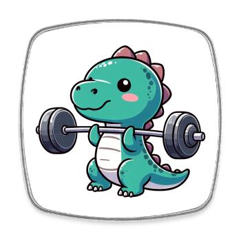 Dino T-Rex Workout Hantel Bankdrücken Design - Viereckiger Kühlschrankmagnet - Weiß - Vorne