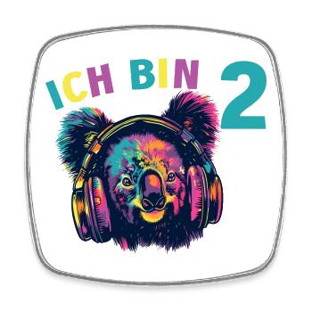 Koala Koalabär 2 Geburtstag mit Kopfhörer Musik - Viereckiger Kühlschrankmagnet - Weiß - Vorne