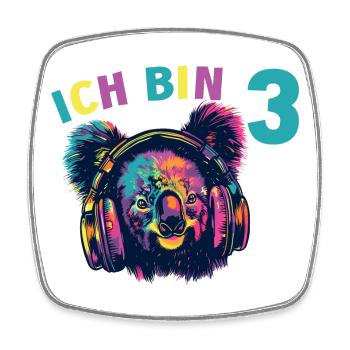 Koala Koalabär 3 Geburtstag Kopfhörer Musik - Viereckiger Kühlschrankmagnet - Weiß - Vorne