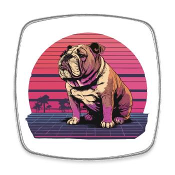Retro Neon Bulldog - Viereckiger Kühlschrankmagnet - Weiß - Vorne
