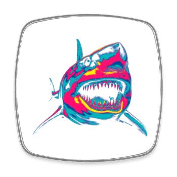 Neon Shark Pop Art Color Fire - Square fridge magnet - white - Front