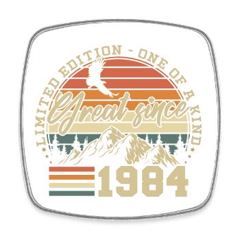 1984 Vintage Born Birthday Gift - Square fridge magnet - white - Front