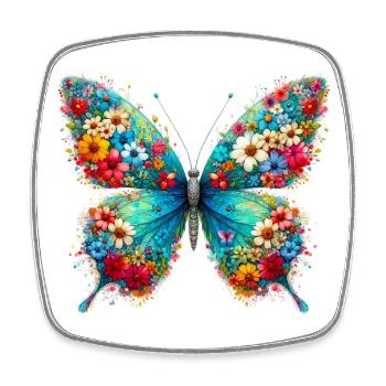Papillon décoré de fleurs - Magnet carré - blanc - Devant