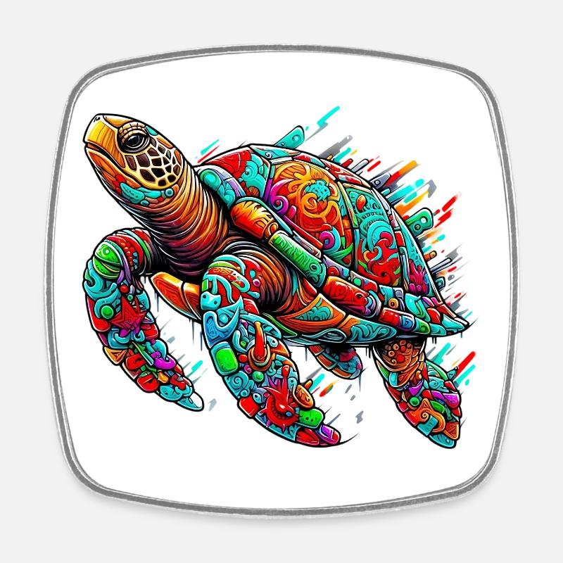 Schildkröte - Viereckiger Kühlschrankmagnet - Weiß