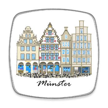 Münster Prinzipalmarkt, row of houses, Germany - Square fridge magnet - white - Front