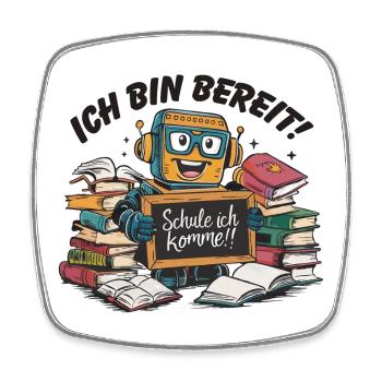 Einschulung erster Schultag kleiner Roboter - Viereckiger Kühlschrankmagnet - Weiß - Vorne