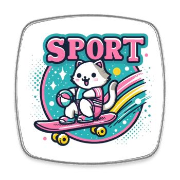 Katzensport: Skateboard-Petdesign Sport Cat  - Viereckiger Kühlschrankmagnet - Weiß - Vorne