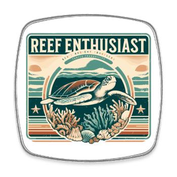 Reef Enthusiast Design, Vintage Water Turtle - Square fridge magnet - white - Front