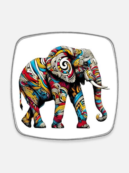 Elefant - Viereckiger Kühlschrankmagnet - Weiß