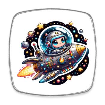 Kleiner glücklicher Astronaut im Raumschiff - Viereckiger Kühlschrankmagnet - Weiß - Vorne