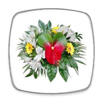 BOUQUET OF FLOWERS WITH FLAMINGO FLOWER - Square fridge magnet - white - Front
