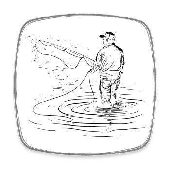 Fishing Drawing - Square fridge magnet - white - Front
