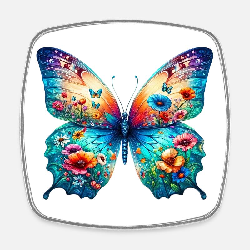 Papillon - Magnet carré - blanc