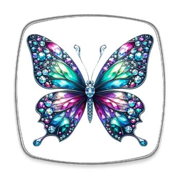 Butterfly, Diamond, Diamonds, Crystals, Crystal - Square fridge magnet - white - Front