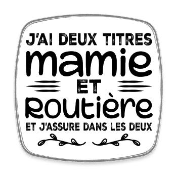 Deux Titres Mamie Routière Camionneuse Mémé Cadeau - Magnet carré - blanc - Devant