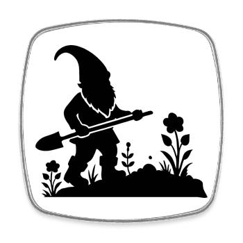 charmantes Silhouetten-Motiv eines Gartenzwergs - Viereckiger Kühlschrankmagnet - Weiß - Vorne