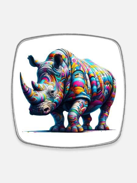 Nashorn - Viereckiger Kühlschrankmagnet - Weiß