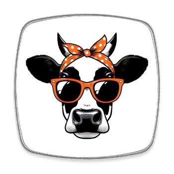 Vache avec lunettes de soleil - Magnet carré - blanc - Devant
