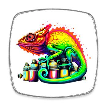 Chameleon - Square fridge magnet - white - Front