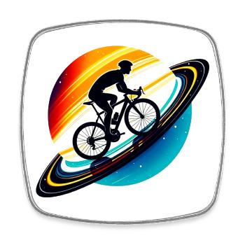 Radfahrer auf dem Saturn - Viereckiger Kühlschrankmagnet - Weiß - Vorne