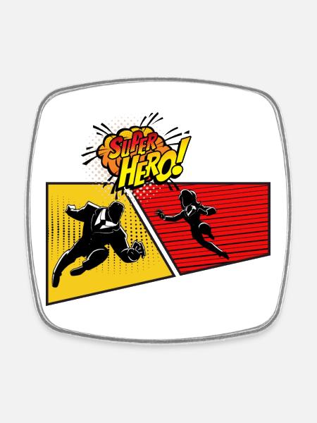 Superhero Pop Art Panel - Square fridge magnet - white
