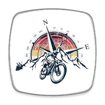 Sunset Compass Mountainbike - Viereckiger Kühlschrankmagnet - Weiß - Vorne