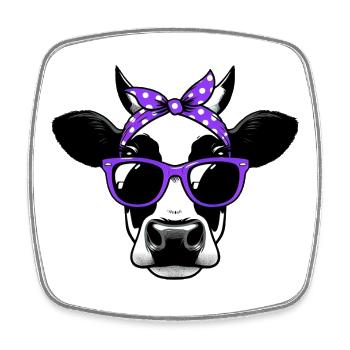 Vache avec lunettes de soleil - Magnet carré - blanc - Devant