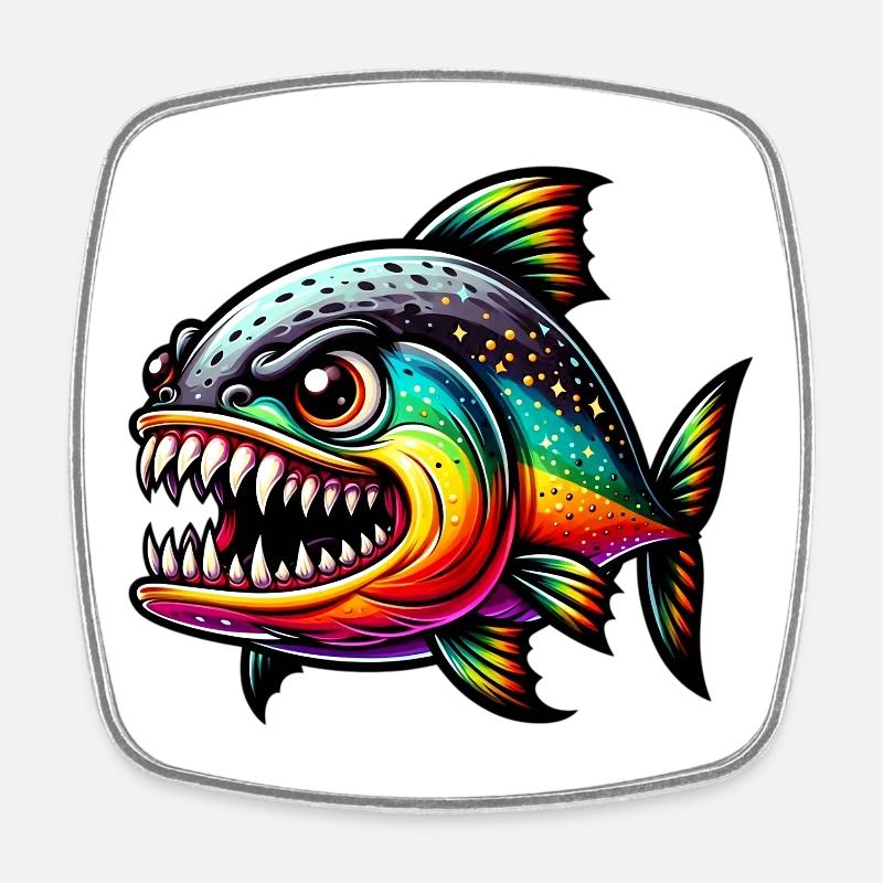 Piranha - Magnet carré - blanc