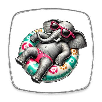 Un éléphant détendu sur une piste de natation - Magnet carré - blanc - Devant