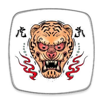 Tiger Oni Mask Illustration - Square fridge magnet - white - Front