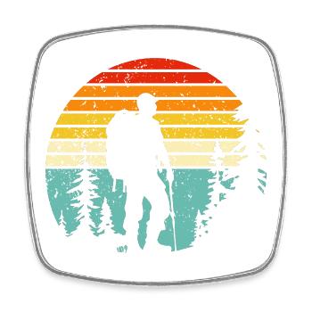 Hiker silhouette at retro bedtime - Square fridge magnet - white - Front