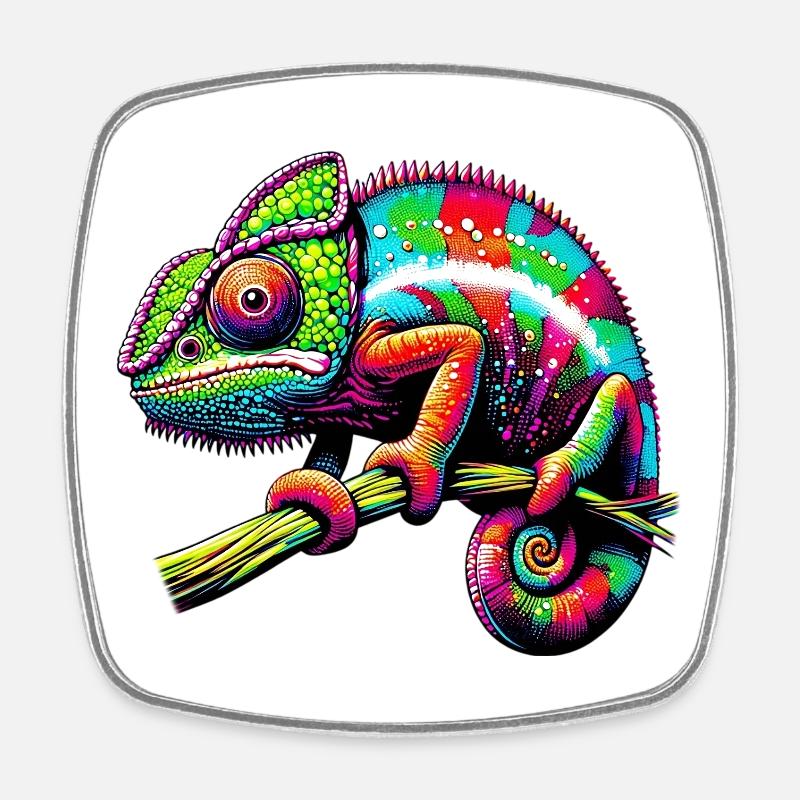 Caméléon - Magnet carré - blanc