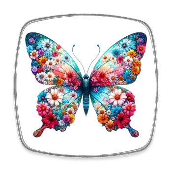 Papillon décoré de fleurs - Magnet carré - blanc - Devant