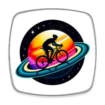Radfahrer auf dem Saturn - Viereckiger Kühlschrankmagnet - Weiß - Vorne