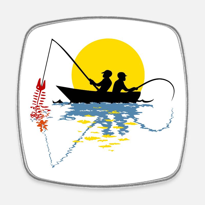 Pêcheur en bateau - Magnet carré - blanc