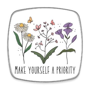 Vintage-Retro-Wildblumen Machen Sie sich selbst zur Priorität - Viereckiger Kühlschrankmagnet - Weiß - Vorne