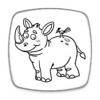 Rhino Kawaii coloring page hand-illustrated - Square fridge magnet - white - Front