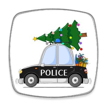 Polizeiauto Police Weihnachten schwarz - Viereckiger Kühlschrankmagnet - Weiß - Vorne