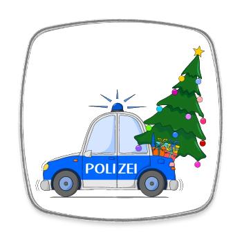 Police Car Christmas Christmas Tree Blue - Square fridge magnet - white - Front