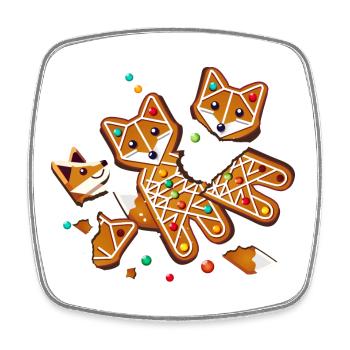 Gingerbread fox in pieces – great Christmas motif - Square fridge magnet - white - Front